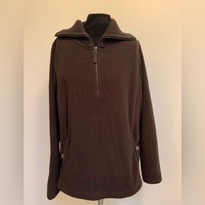 Lands End Brown Mock Neck Ribbed Collar Partial Zip Fleece LP 16-18